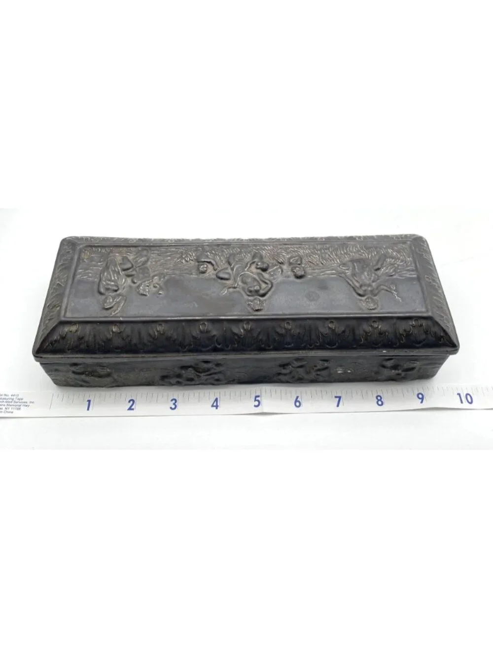 Vintage Classic Revival Relief Trinket Dresser Box Mythological Nymph Cherub